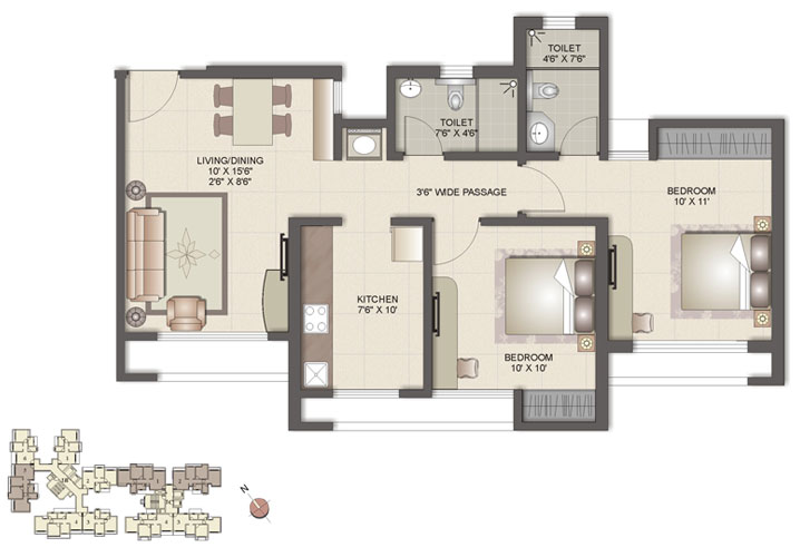 3957 Oth 2 BHK Plan - Kalpataru Hills, Thane West
