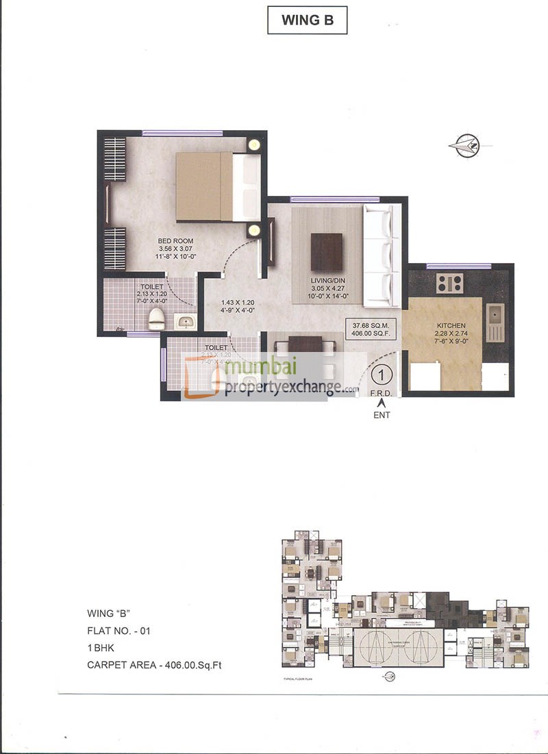 6606 Oth 1 Bhk Floor Plan - Lalani Grandeur, Goregaon East