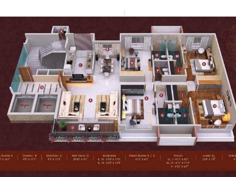 Royale Villa Typical Floor Plan 3D