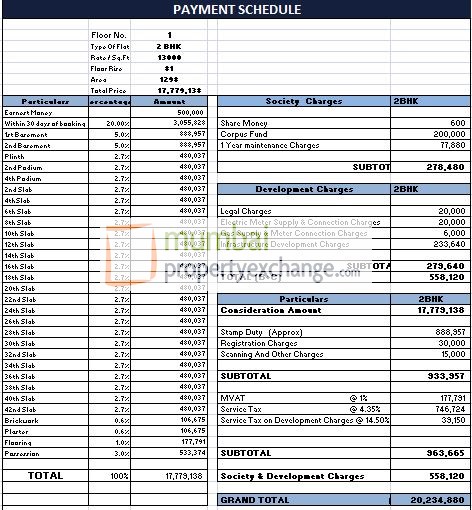 Cost Sheet 2 BHK