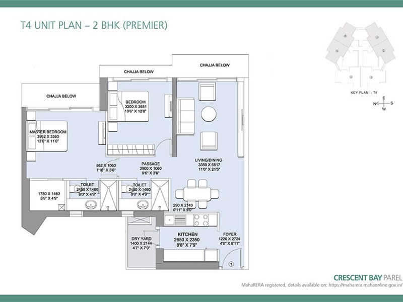 Crescent Bay T4 Unit Plan 2BHK Premier