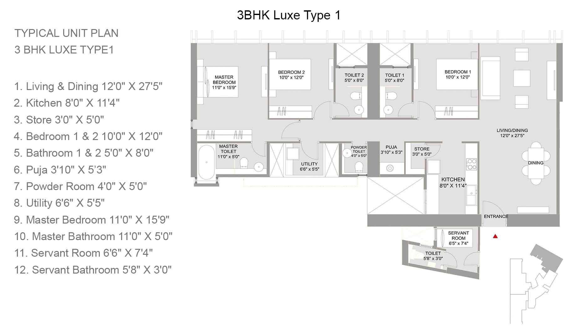 Lodha Marquise 3BHK Luxe TYpe 1