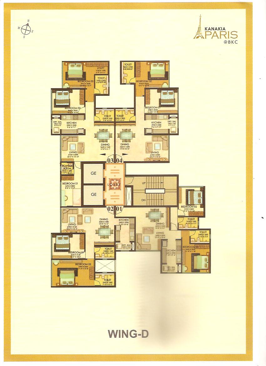 Kanakia-Paris-3-BHK-Floor-Plan Wing D