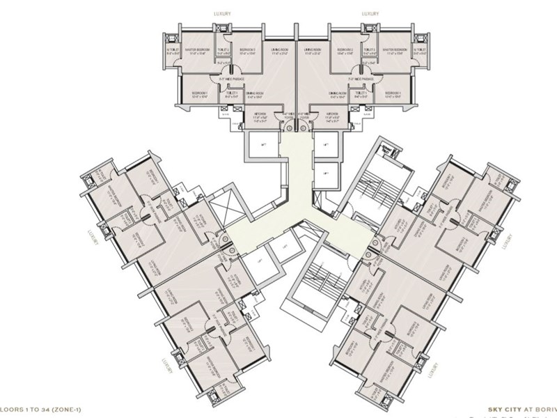 Oberoi Sky City Typical Floor Plan Tower A (upto 34th flr)