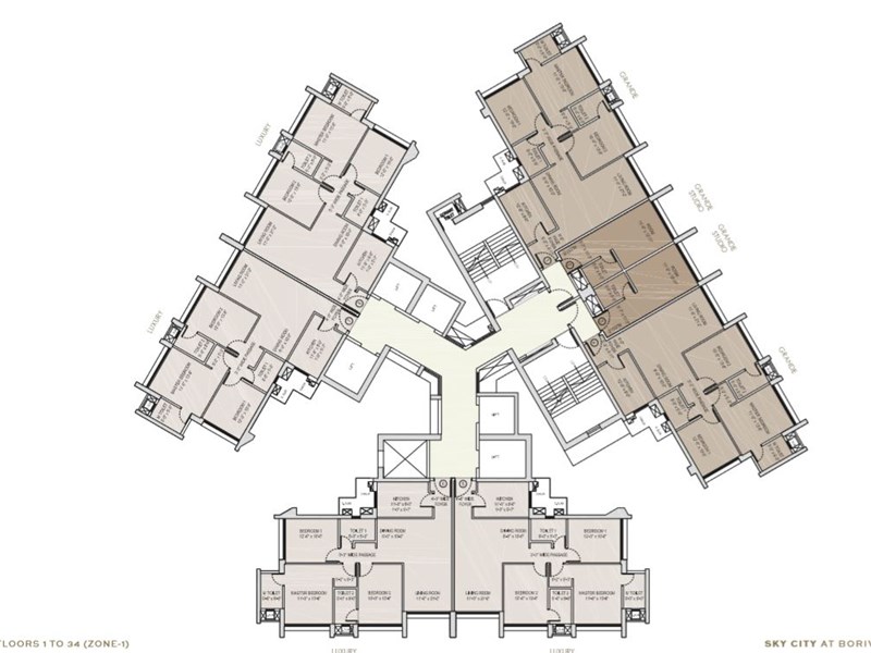 Oberoi Sky City Typical Floor Plan Tower B (upto 34th flr)