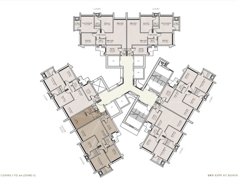Oberoi Sky City Typical Floor Plan Tower C (upto 34th flr)