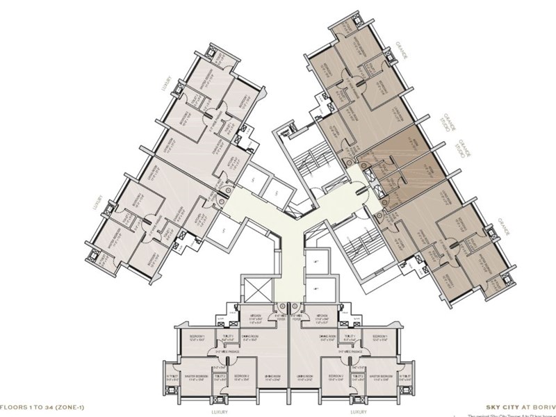 Oberoi Sky City Typical Floor Plan Tower D (upto 34th flr)