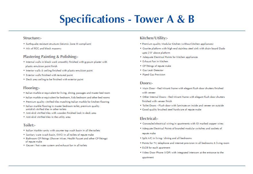 Vicinia Specifications Tower A-B