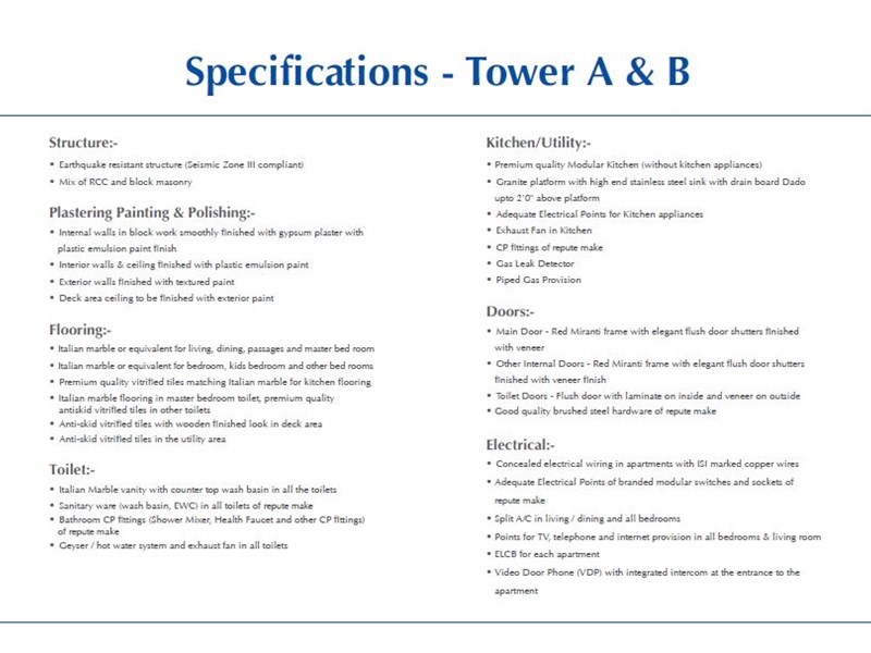 Vicinia Specifications Tower A-B