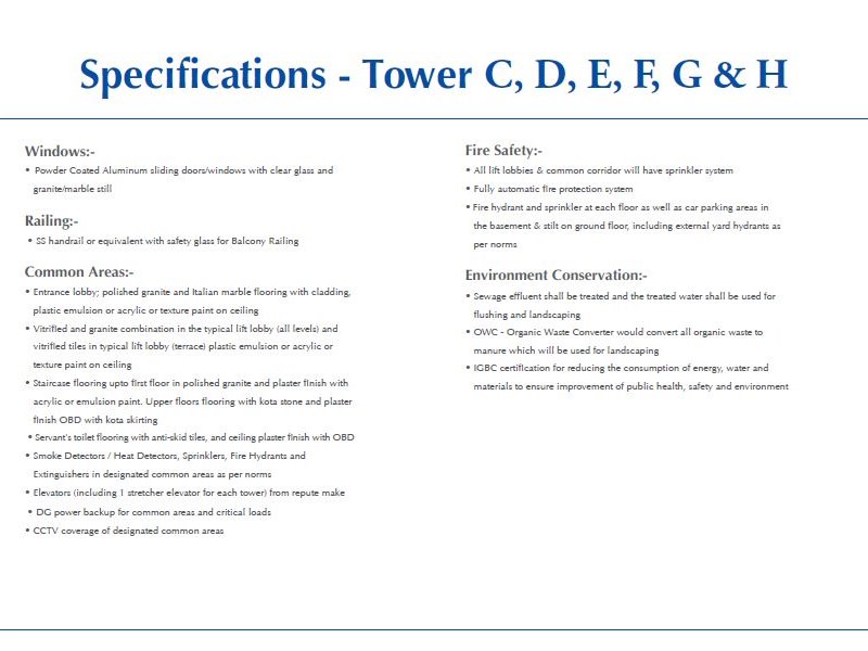 Vicinia Specifications Tower C-D-E-F-G-H