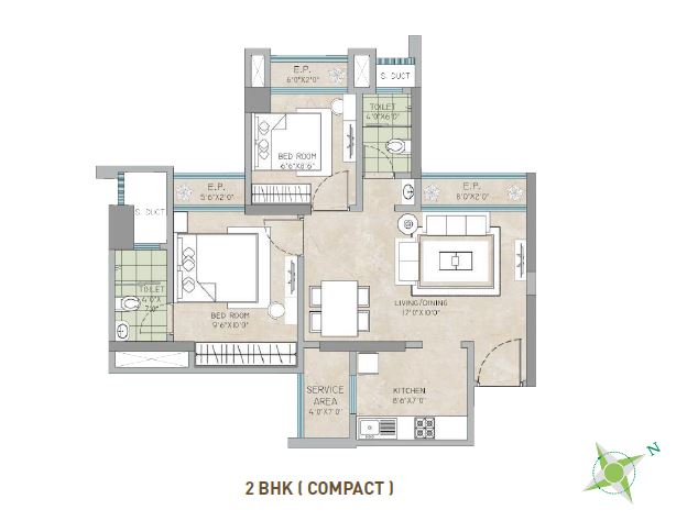 Ecovistas 2BHK Compact Plan