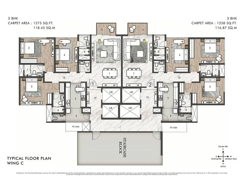 Rustomjee Paramount Khar(W) Typical Floor Plan Wing C