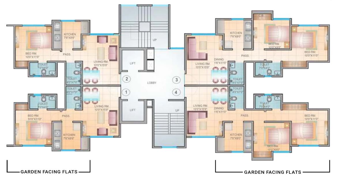 Mahavir Kalpavruksha Typical Floor Plan Tower H (Almond)
