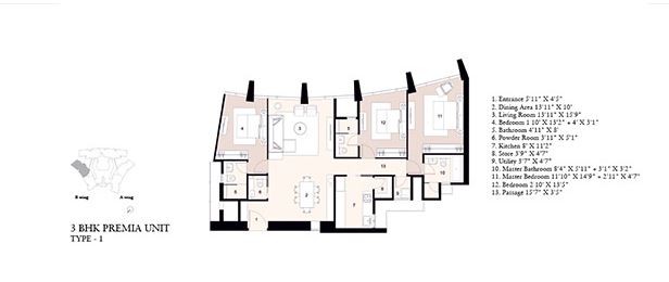 Lodha Kiara 3BHK Premia Unit Plan