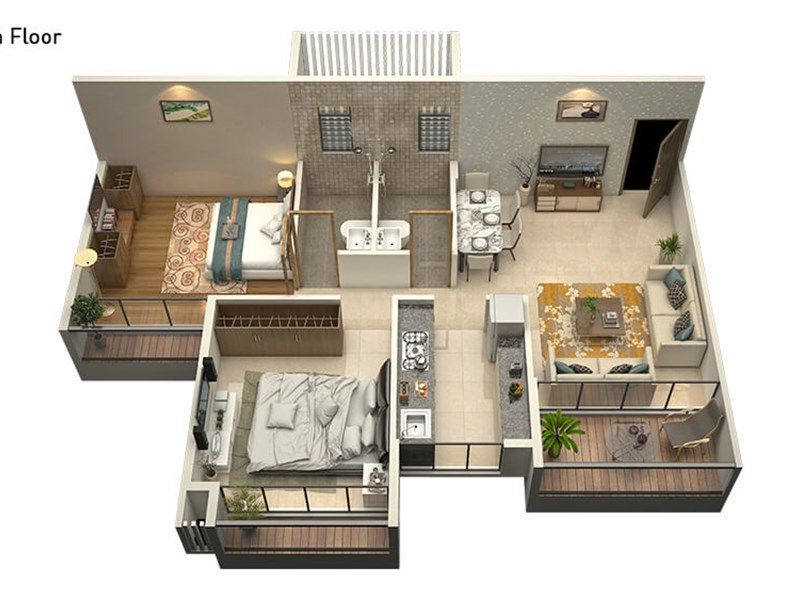 Goldcrest Residency 2BHK Even Floor Plan