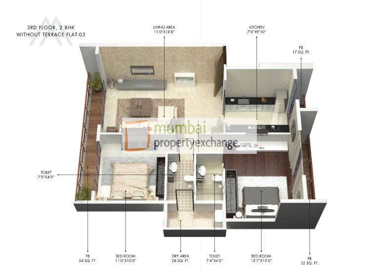 2 BHK Floor Plan