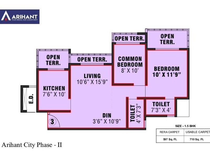 Arihant City Phase II 1.5BHK Plan