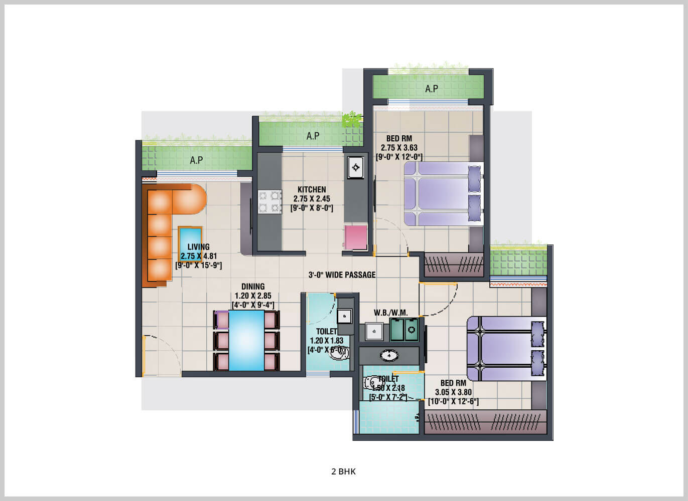 Arihant Aloki 2BHK Plan