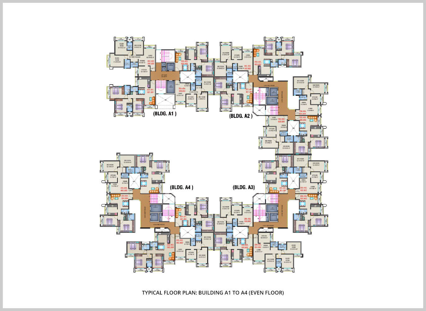 Arihant Aloki Typical Floor Plan Bldg A1 to A4 (even flr)