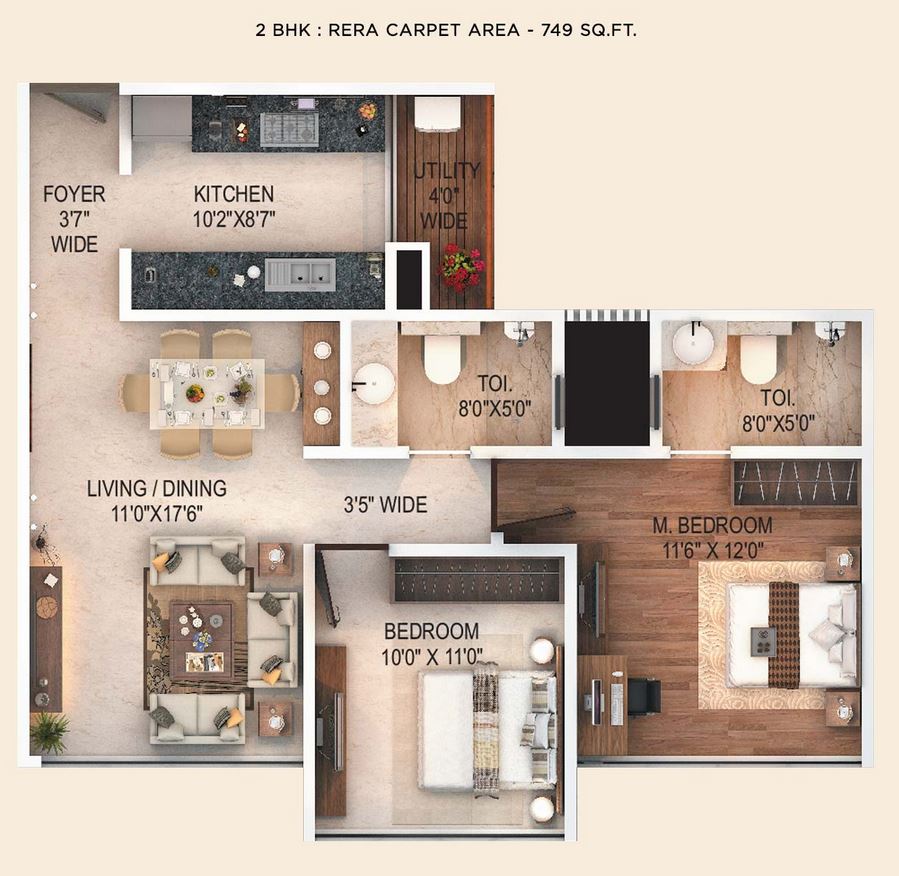 Fortune 500 2BHK (749 sqft)