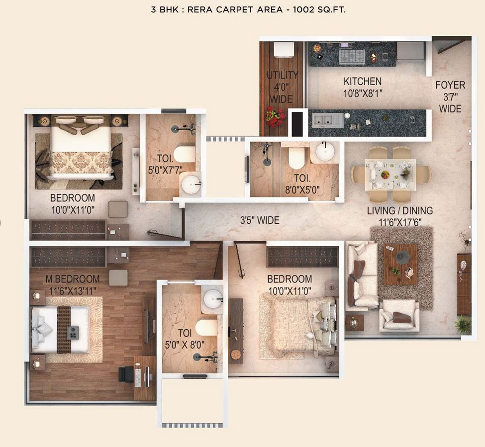 Fortune 500 3BHK (1002 sqft)
