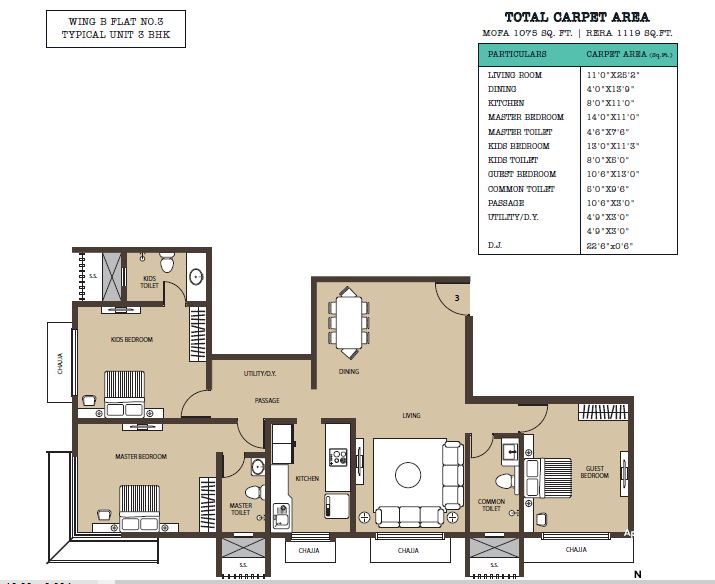 Kabra Metro One Wing B 3BHK Unit 3