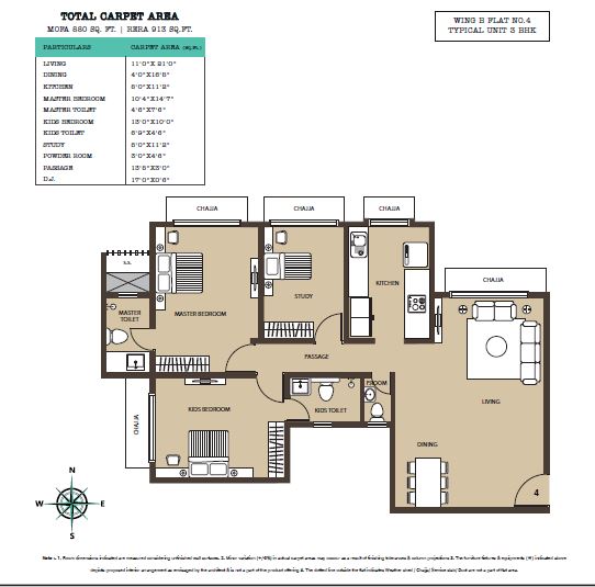 Kabra Metro One Wing B 3BHK Unit 4