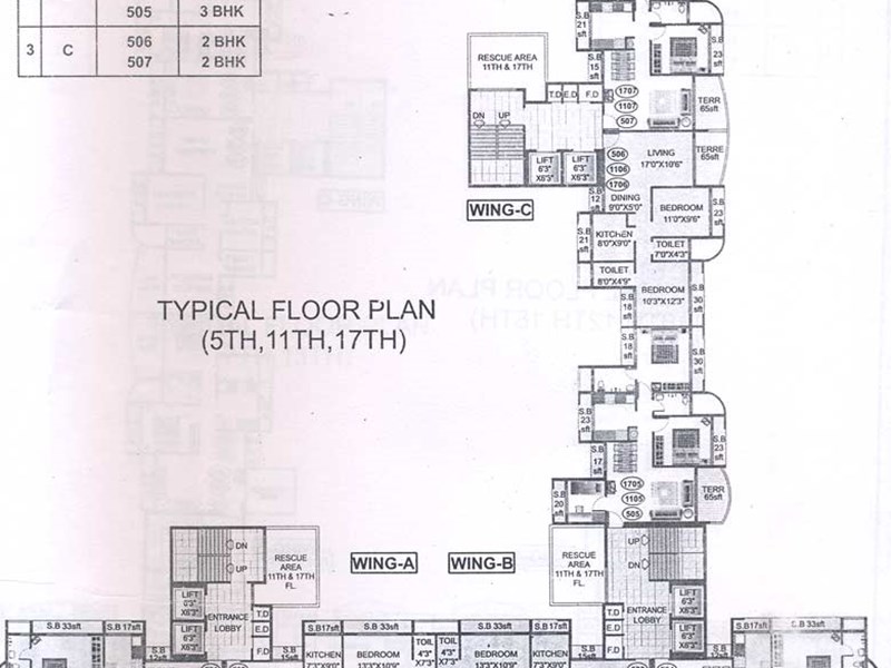 5th 11th and 17th Floor Plan