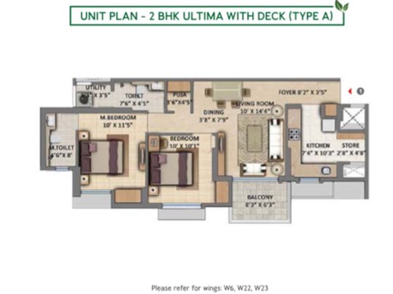 Lodha Amara 2BHK Ultima with deck Type A Unit Plan