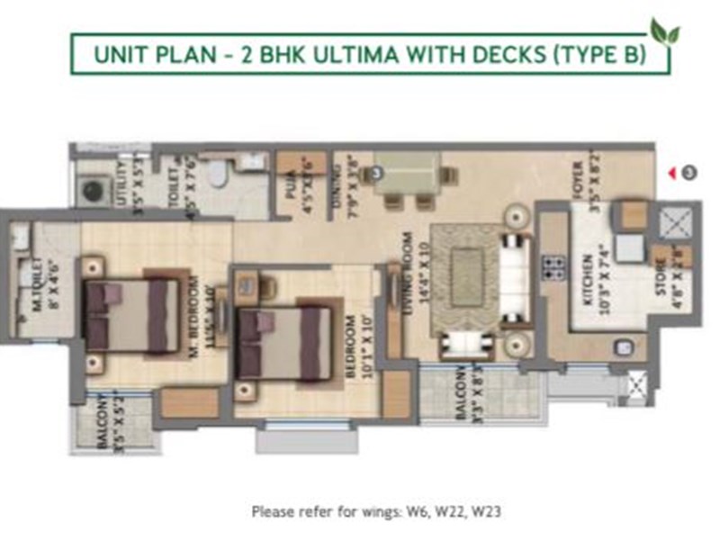 Lodha Amara 2BHK Ultima with deck Type B Unit Plan