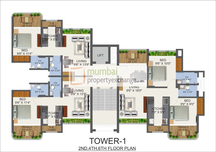 Tower 1 Even Floor Plan
