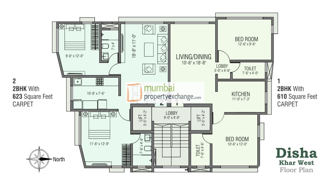 2 BHK Floor Plan