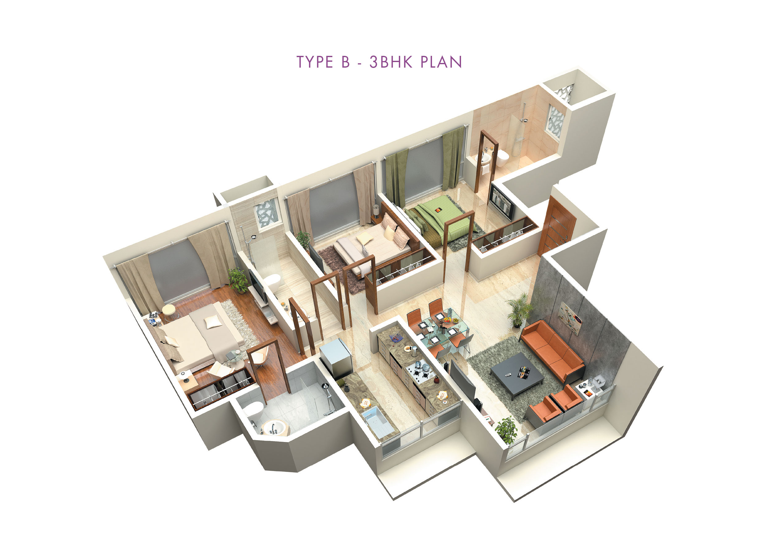 Swiss Boulevard Type B 3BHK Plan