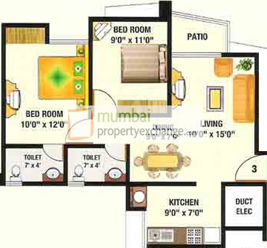 2 BHK Floor plan