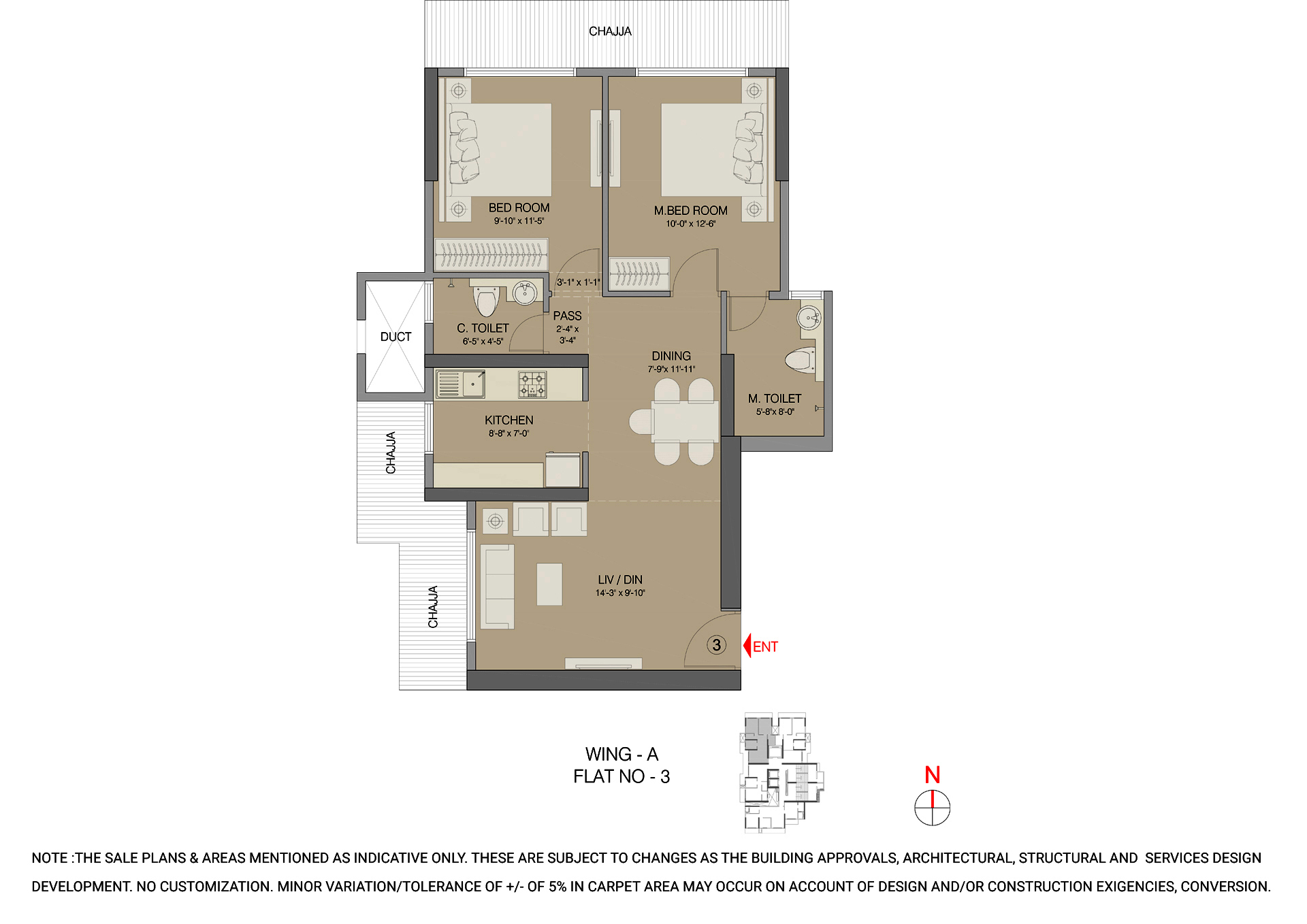 Regalia 2BHK Wing A Unit 03 Plan