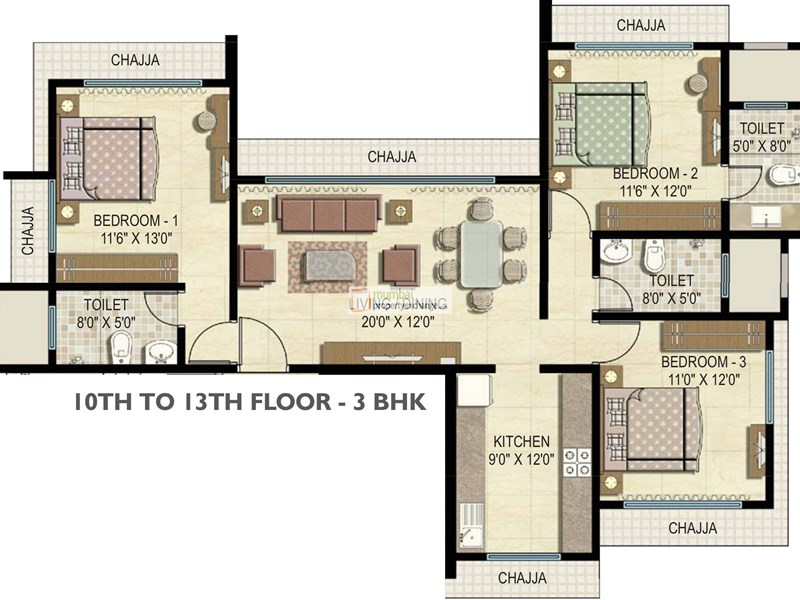 3BHK Floor Plan
