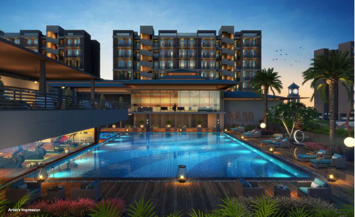 Akshar Rivergate Swimming Pool Night View