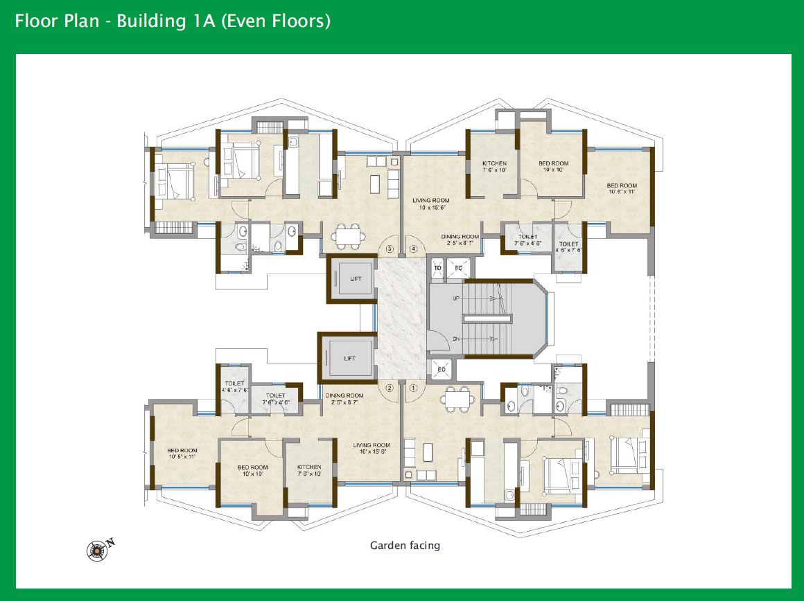 Hills Pristine Floor Plan Bldg 1A Even Floors