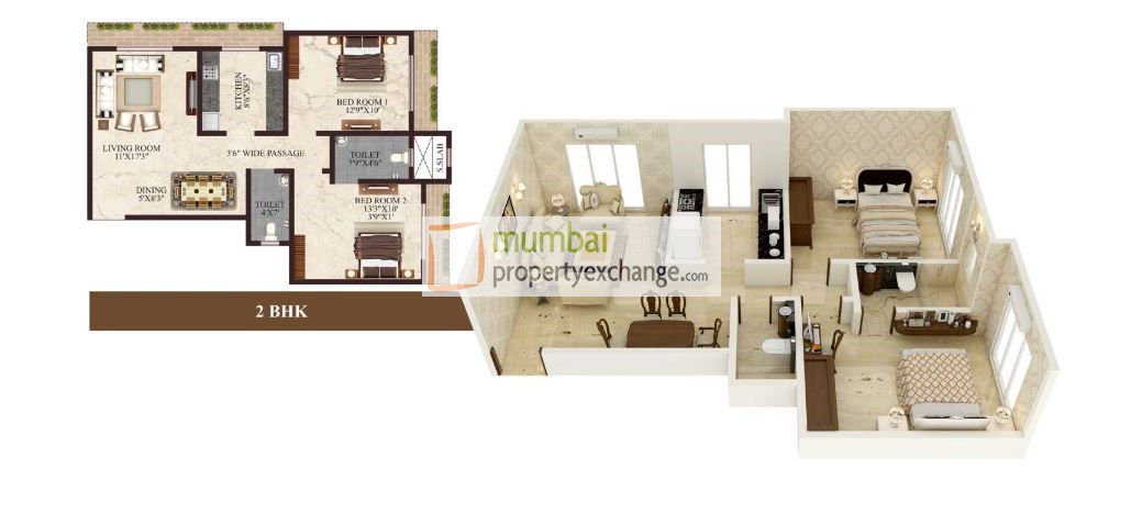 2 BHK Floor Plan