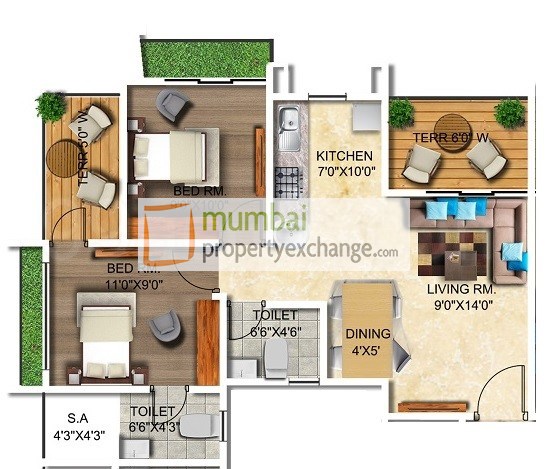 2 BHK Floor plan