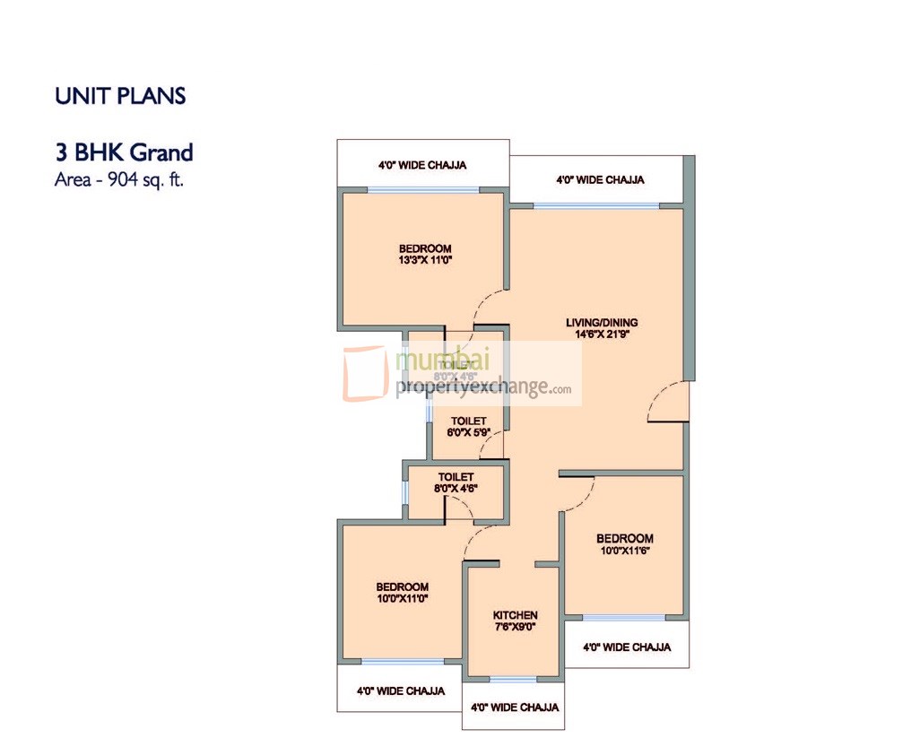 3 BHK Floor Plan 