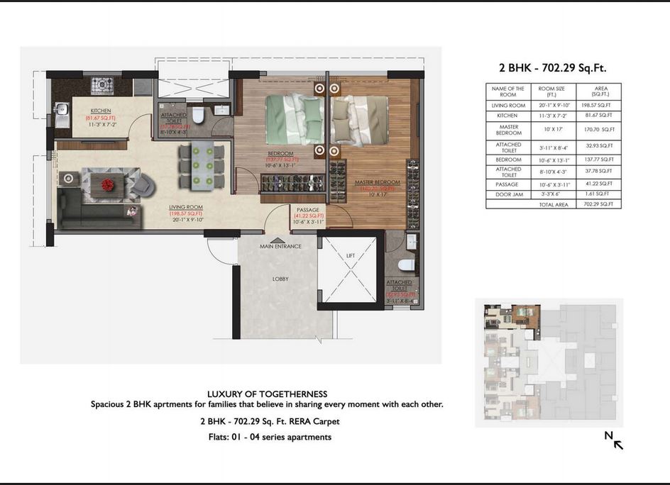 Preksha 2BHK (702 sqft)  Unit Plan