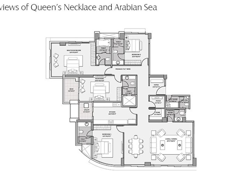 Lodha Seamont 4BHK with Queens Necklance -Arabian Sea View