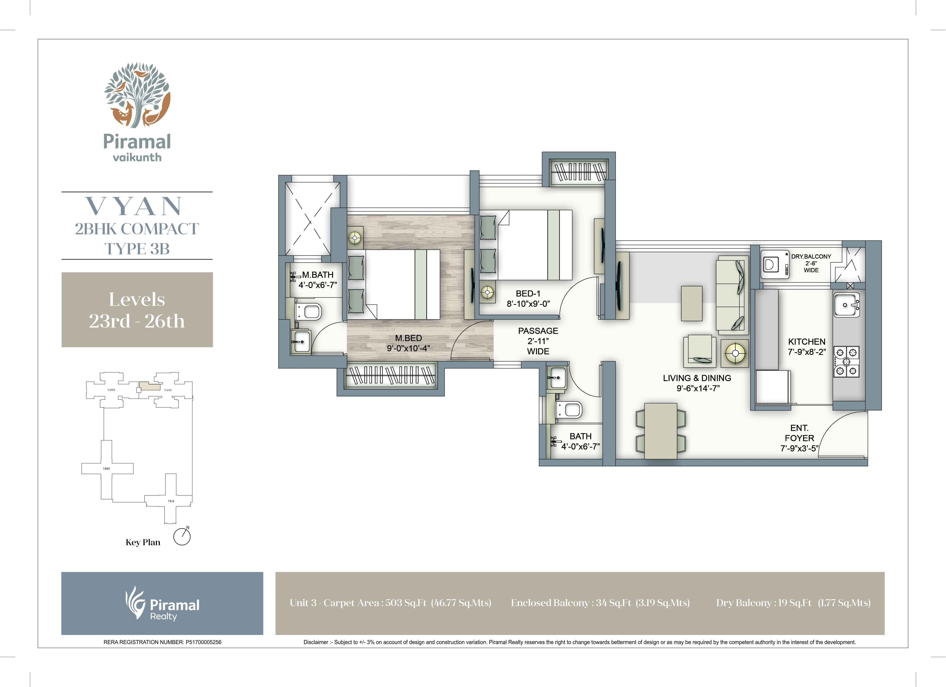 Piramal Vaikunth Vyan Typical Floorplan 2BHK Compact 3B (23-26)