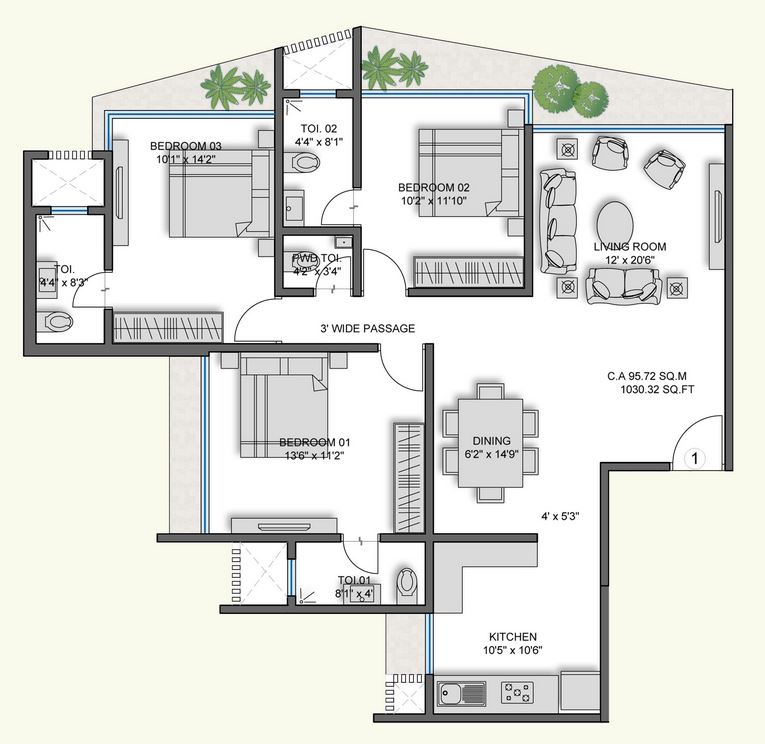 The Crest 3BHK Unit 1