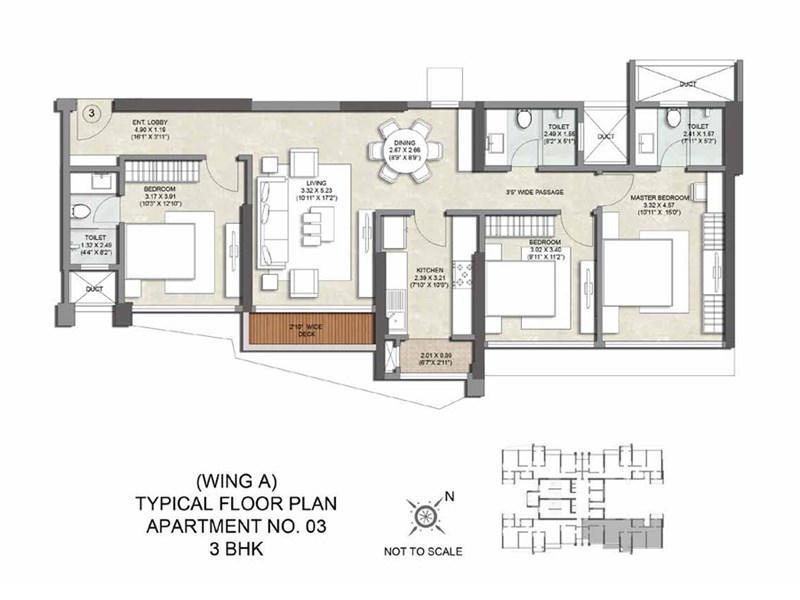 Kalpataru Magnus Wing A Apartment No 3-3BHK Typicalplan