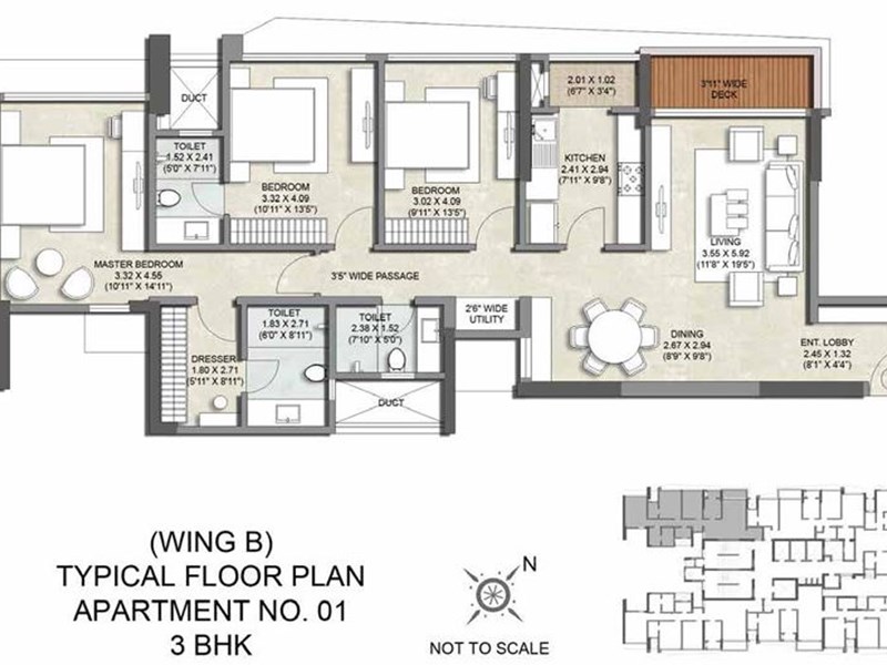 Kalpataru Magnus Wing B Apartment No 1-3BHK Typical Flrpln
