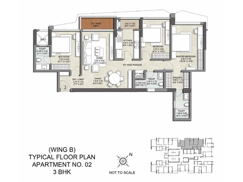 Kalpataru Magnus Wing B Apartment No 2-3BHK Typical Flrpln
