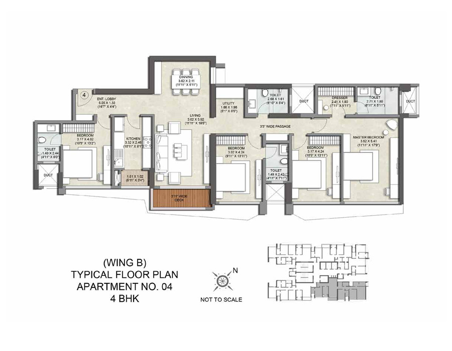 Kalpataru Magnus Wing B Apartment No 4-4BHK Typical Flrpln
