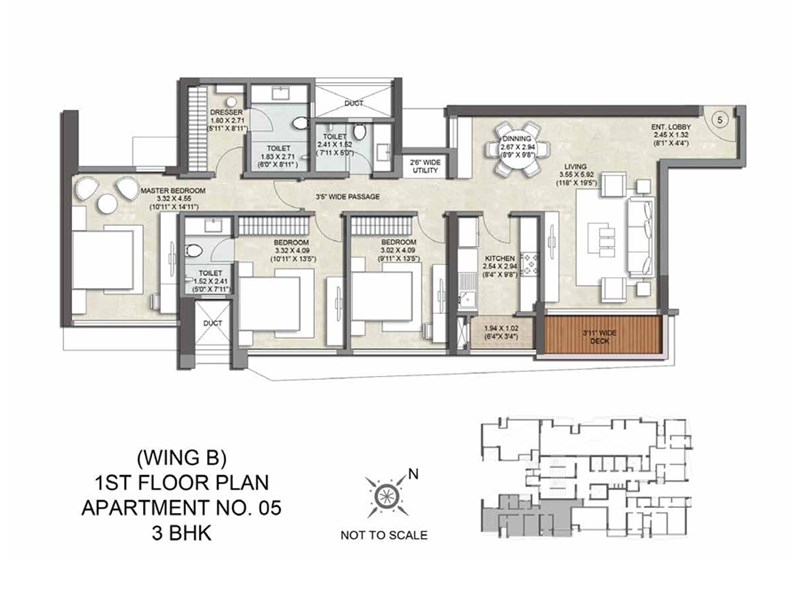 Kalpataru Magnus Wing B Apartment No 5-3BHK Typical Flrpln